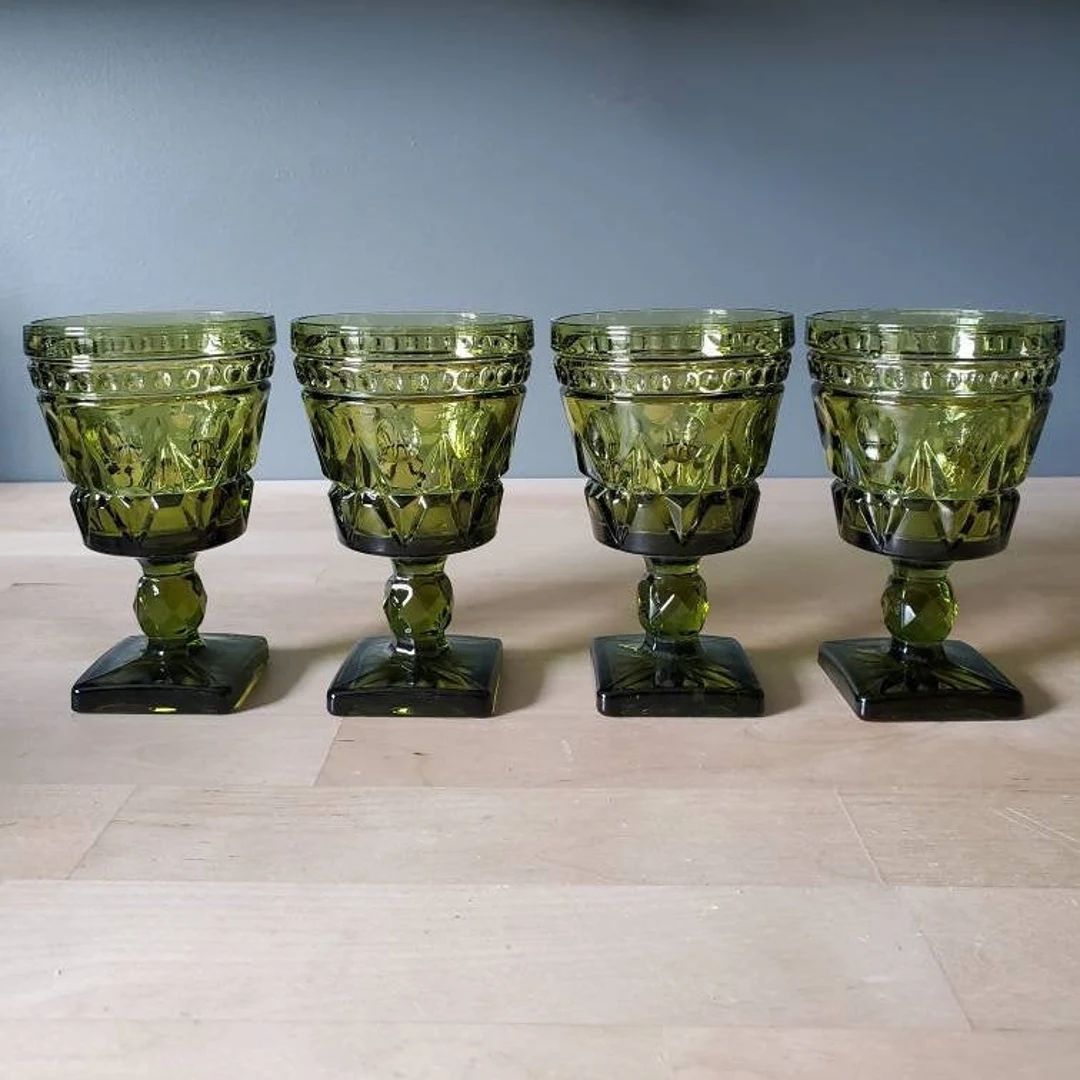 Set of Four Colony Glass Park Lane Green Wine Glasses 4.5 - Etsy | Etsy (US)