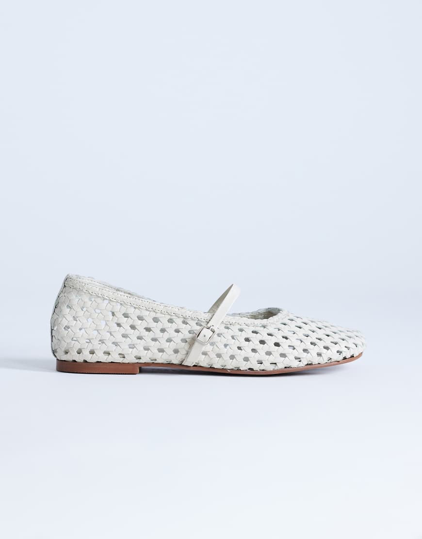 Topshop Bobbi leather woven ballet in buttermilk-Yellow | ASOS (Global)