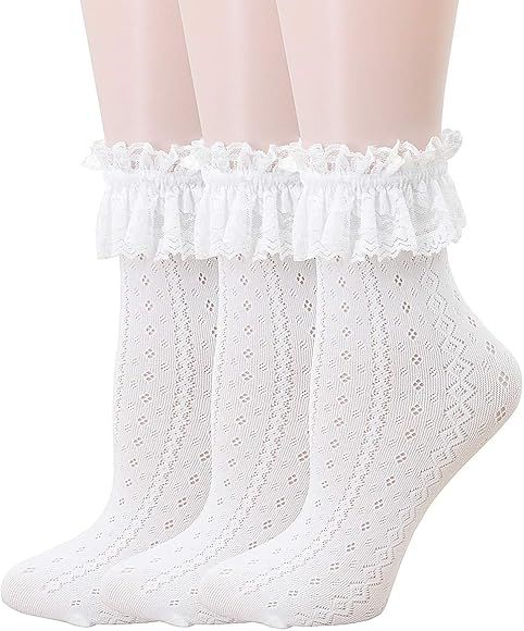 SRYL Women Ankle Socks,Women Lace Ruffle Frilly Ankle Socks Fashion Ladies Girl Princess Dance So... | Amazon (US)