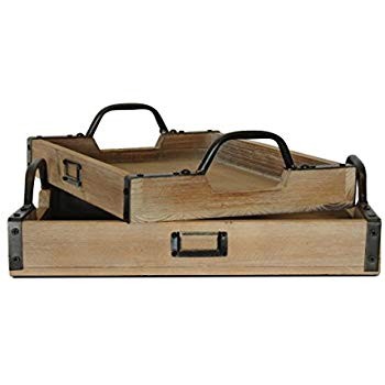 Urban Legacy Wooden Metal Handle Serving Tray, Set of 2, (Wrought Iron, Cedar) | Amazon (US)