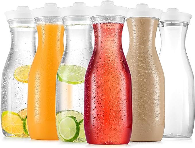 Plastic Carafe Water Pitcher - Carafes for Mimosa Bar - Clear Juice Containers with Flip Top lids... | Amazon (US)