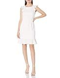 NINE WEST Women's Cap Sleeve Ruffle Dress, White, 10 | Amazon (US)