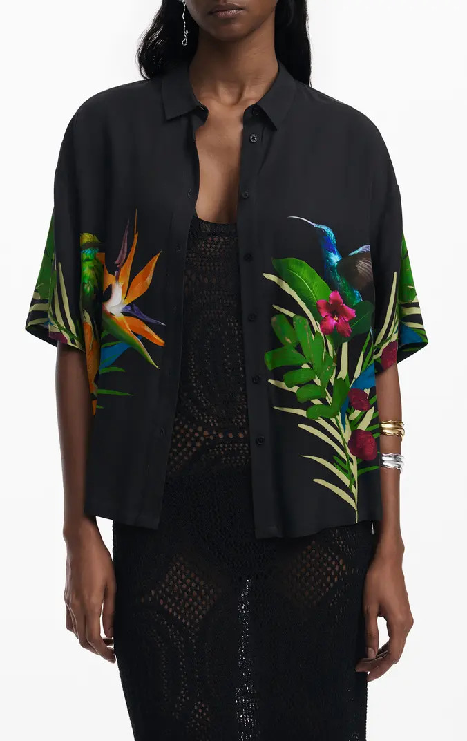 Desigual Floral Short Sleeve Cover-Up Shirt | Nordstrom | Nordstrom