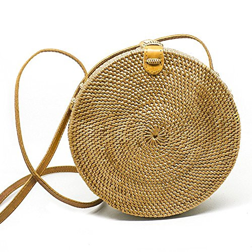 JavaCrafts Handwoven Rattan Bag Round Circle Tropical Beach Style Crossbody Woven Tote Basket Bali B | Amazon (US)