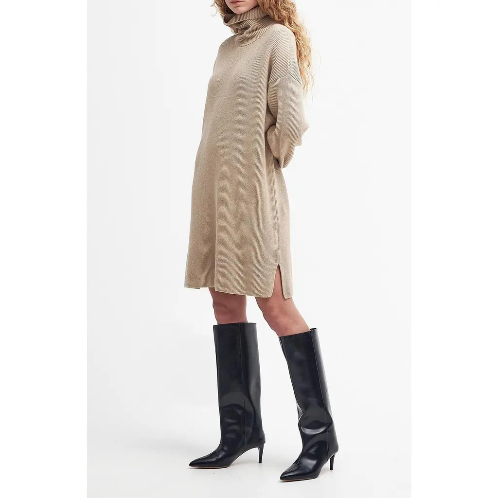 Barbour Long Sleeve Cotton Blend Rib Turtleneck Sweater Dress in Pepper Brown at Nordstrom Rack, Size 4 Us / 8 Uk | Nordstrom Rack