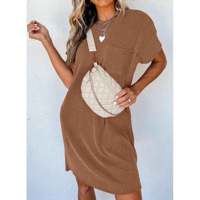 Dokotoo Women's Casual Dresses Straight Loose Crew Neck Summer T Shirt Dress Short Sleeve Ribbed ... | Walmart (US)