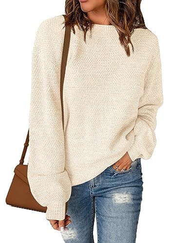 Sucolan Oversized Sweaters for Women Heathered Long Sleeve Crew Neck Pullover Knit Sweater Casual... | Amazon (US)