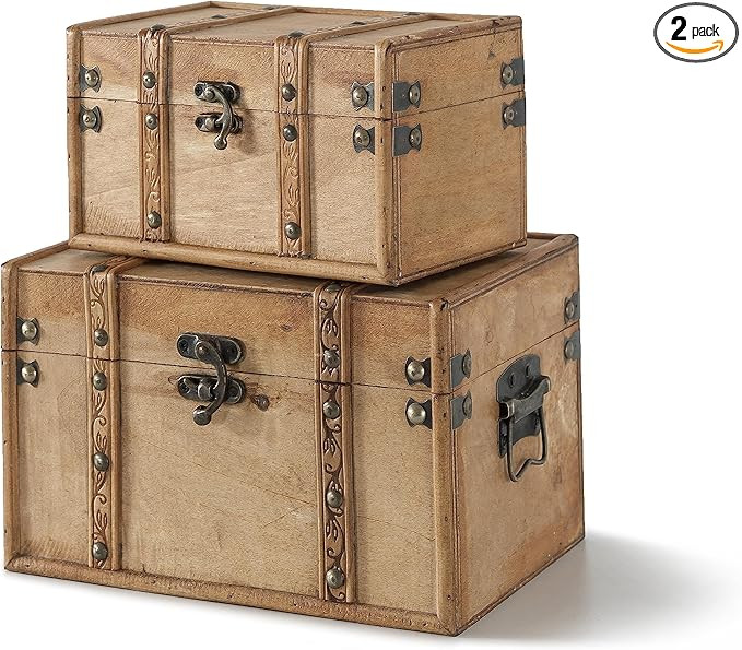 SLPR Decorative Small Storage Trunks for Home Décor - Set of 2, Vintage Wooden Memory Chest, Ant... | Amazon (US)