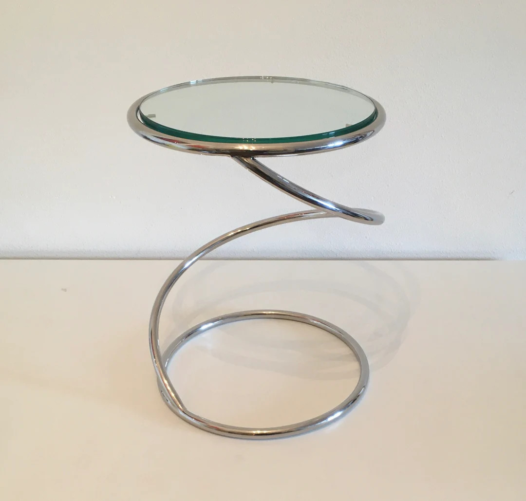 Chrome and Glass Spiral Coil Spring Occasional Side End Table Attributed to Leon Rosen for Pace C... | Etsy (US)