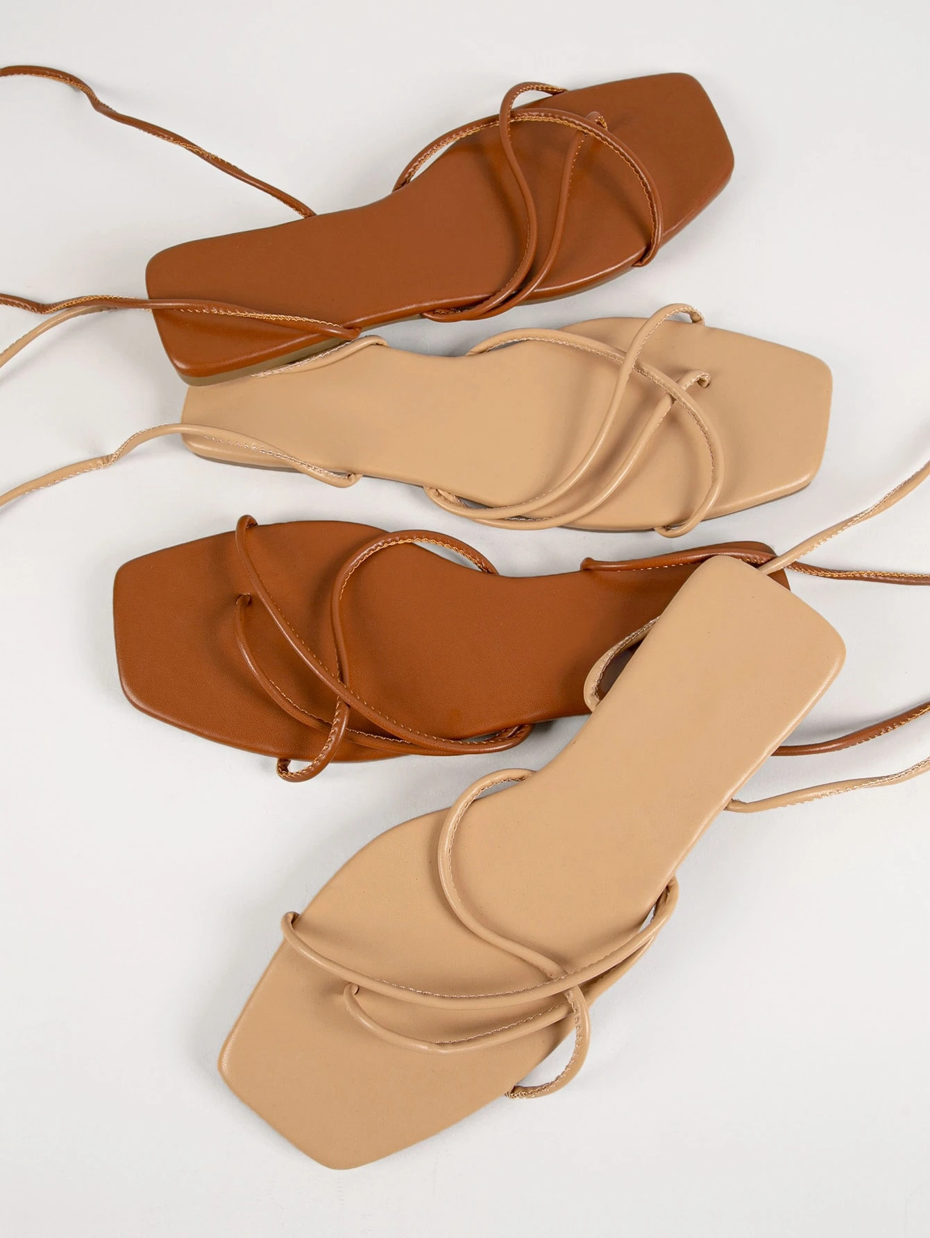 1 Pair Vegan Leather Wraparound Self-Tie Sandals | SHEIN