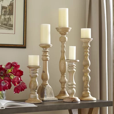 5 Piece Turned Wood Candlestick Set | Wayfair North America