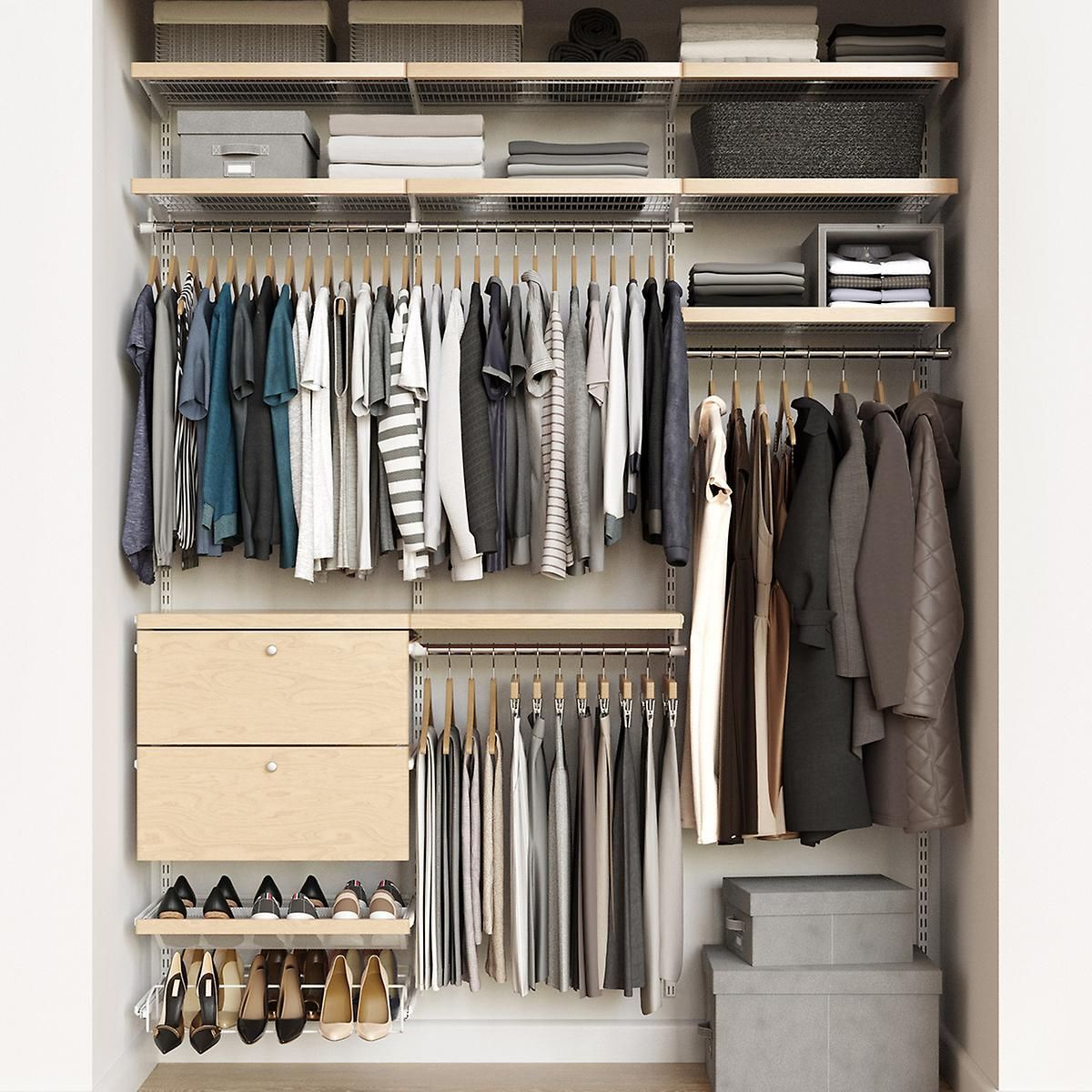 Elfa Décor 6' Birch & White Reach-In Drawer Front Closet | The Container Store