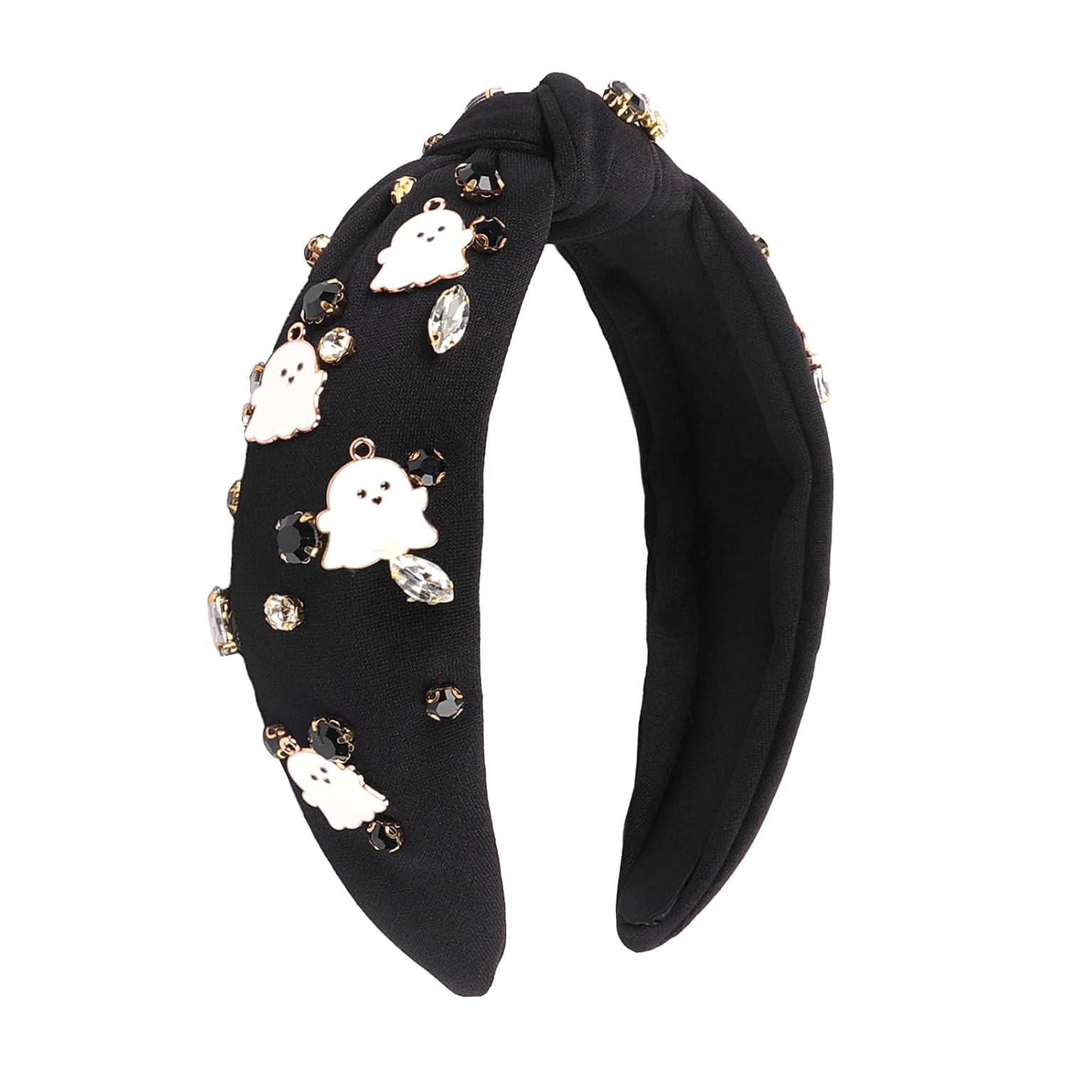 Halloween Ghost Headbands for Women Girls, Cute Spooky Beaded Crystal Rhinestone Knotted Headband Ghost Costume Hair Accessories Halloween Holiday Cosplay Party Favors | Amazon (US)