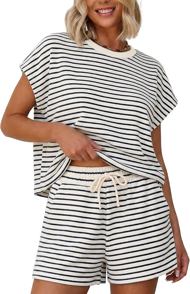 Sweetmoon 2 Piece Short Sets for Women Summer Outfits, Short Sleeve Matching Sets Lounge Shorts f... | Amazon (US)