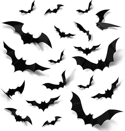 72PCS Halloween 3D Bats Decoration, 4 Sizes PVC Scary Bats Wall Decal Wall Stickers DIY Halloween... | Amazon (US)