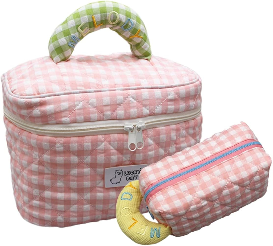 Kawaii Cotton Makeup Bag Large Capacity Quilted Makeup Bag Tulip Floral Cosmetic Pouch Coquette A... | Amazon (US)