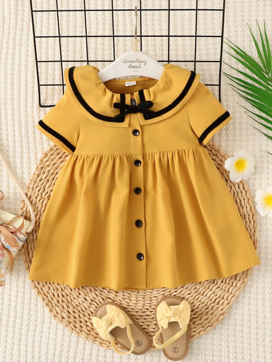 SHEIN Baby Contrast Tape Bow Front Ruffle Trim Dress
   
      SKU: sa2202167303071795
          ... | SHEIN