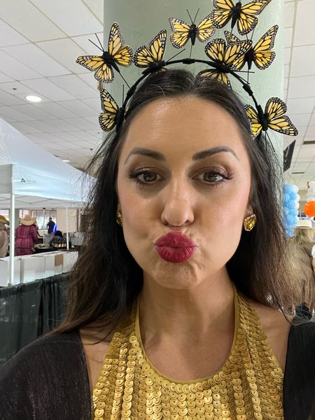 Halloween 👻 spooky butterfly 🦋 headband! So fun to be the cool
Mom during trick-or-treating! A very fun Fascinator type headpiece. Gorgeous heart shaped stud earrings, a to die for gold vintage sequin dress and rare beauty lips 💄 ps the dress is SO
Affordable & currently on sale for half off 👯‍♀️
.
.
.
.
.
#fall #falldresses #weddingguest #ltksale #weddingguestdress #halloween 

#LTKbeauty #LTKwedding #LTKHalloween