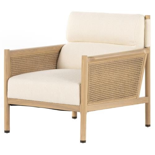 Masilla Coastal Beach Off White Performance Woven Cane Natural Rattan Arm Chair | Kathy Kuo Home