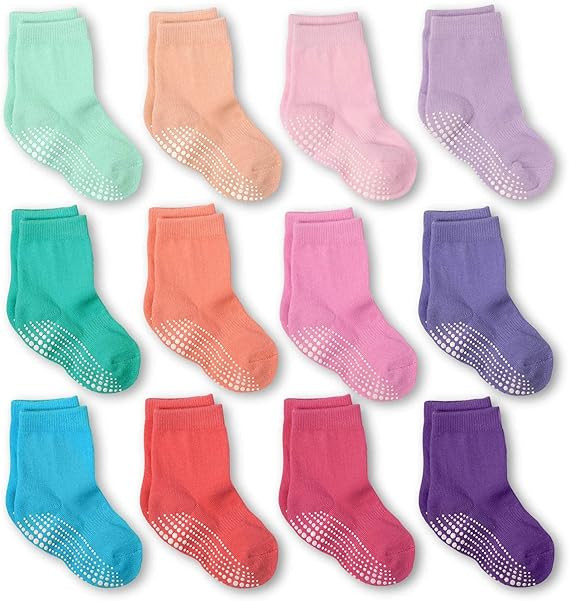 LA ACTIVE Non Slip Grip Ankle Boys and Girls Athletic Crew Socks for Babies Toddlers and Kids | Amazon (US)