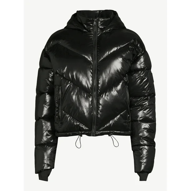 Love & Sports Women's Cropped Puffer Jacket with Hood - Walmart.com | Walmart (US)