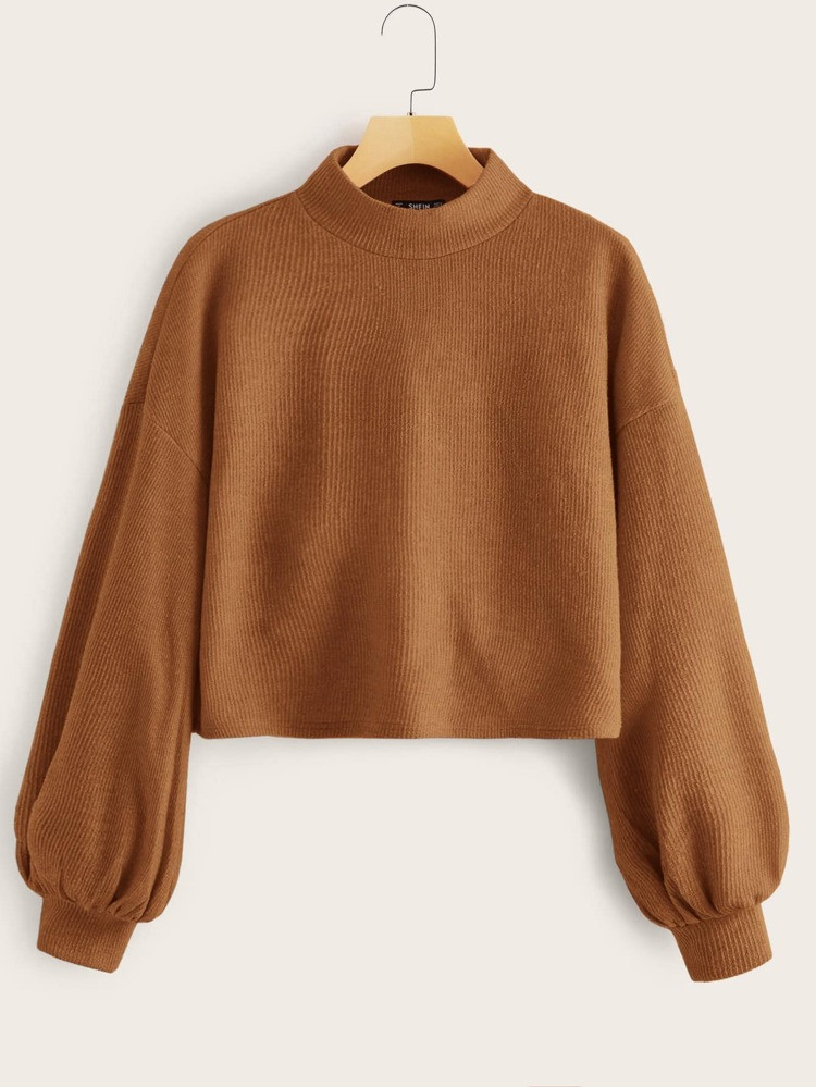 Lantern Sleeve Rib-knit Tee | SHEIN