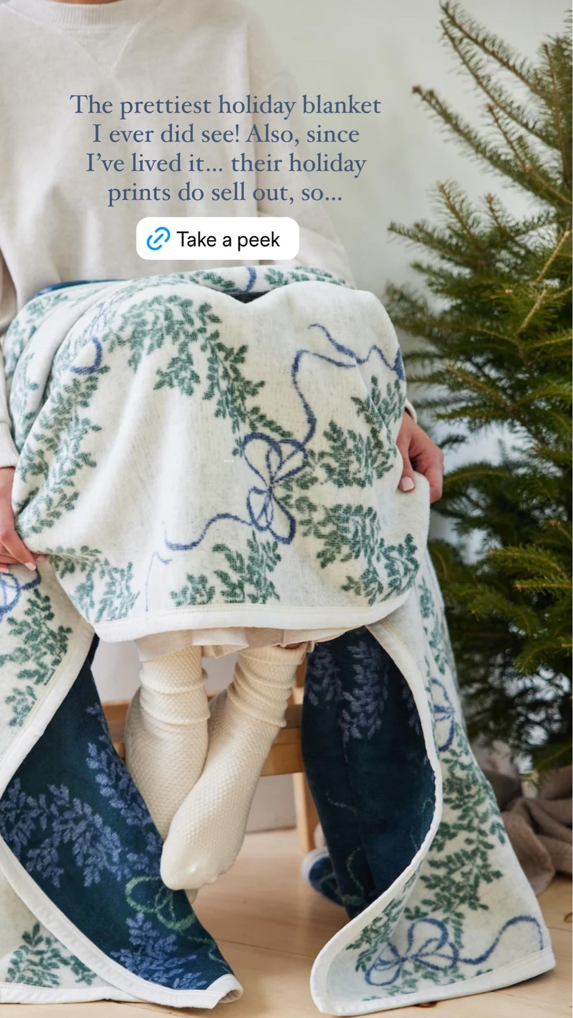 The prettiest holiday blanket I ever did see! Also, since I’ve lived it… their holiday prints do sell out, so…