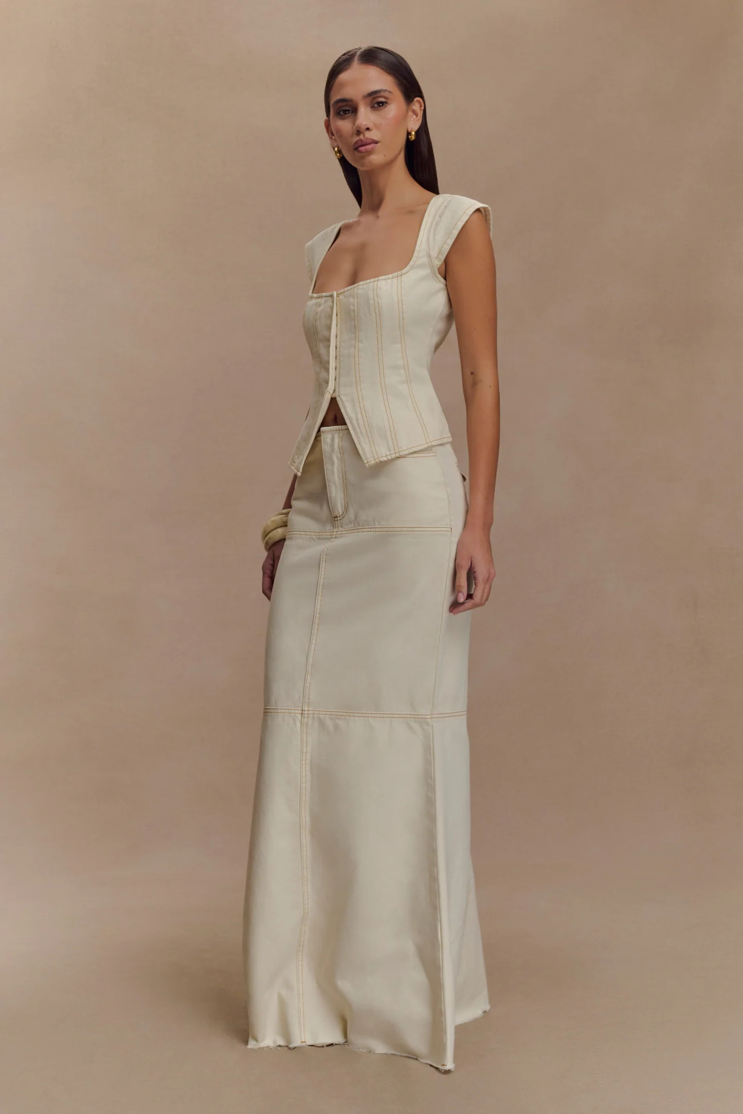 Loretta Denim Maxi Skirt - Ecru | MESHKI US