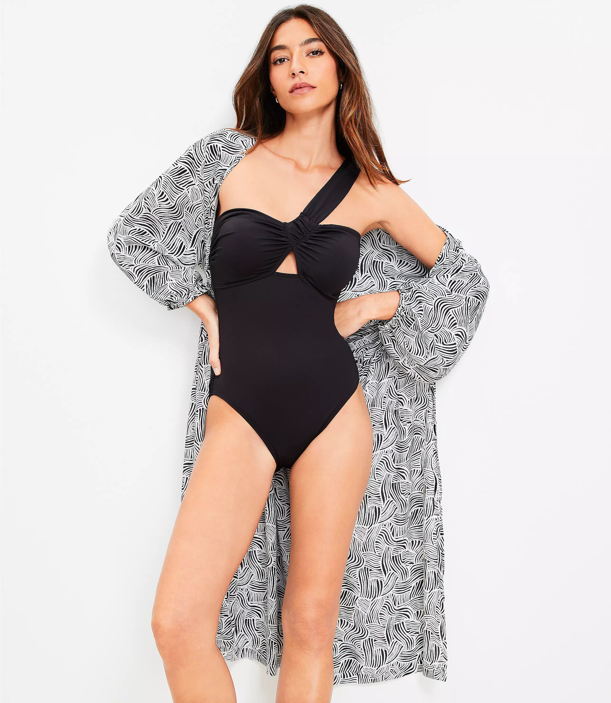 LOFT Beach Asymmetrical Bandeau One Piece Swimsuit | LOFT