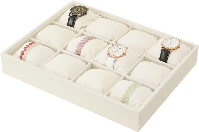 Coward Beige Velvet Watch Bangle Organizer Tray, Velvet 12 Grids Tray for Watches Bracelets Jade ... | Amazon (US)