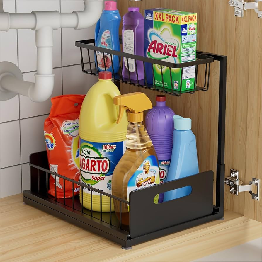 Under Sink Organizer,Pull Out Cabinet Organizer,2-Tier Under Kitchen Bathroom Sink Organizers and... | Amazon (US)