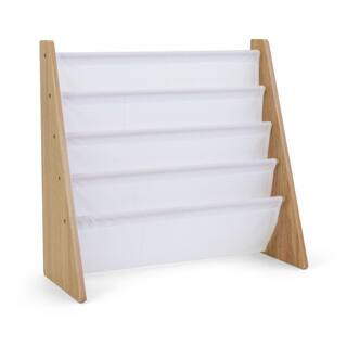 Journey Collection Natural and White 4-Pocket Storage Book Rack | The Home Depot