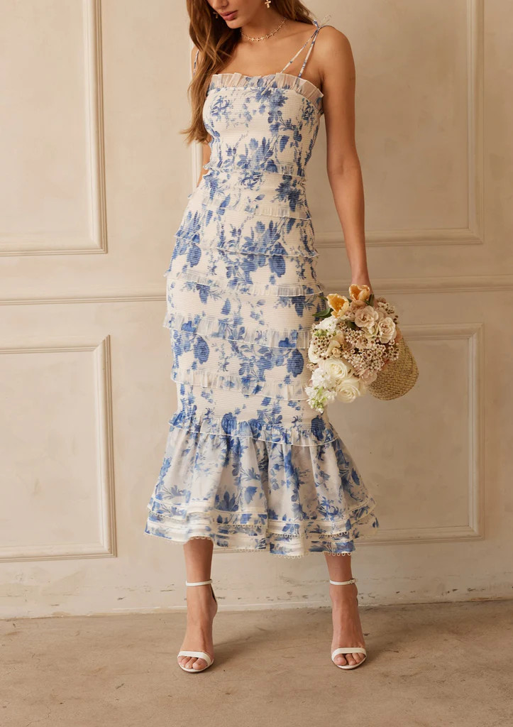 The Geranium Dress in Provencal Blue Floral | Over The Moon