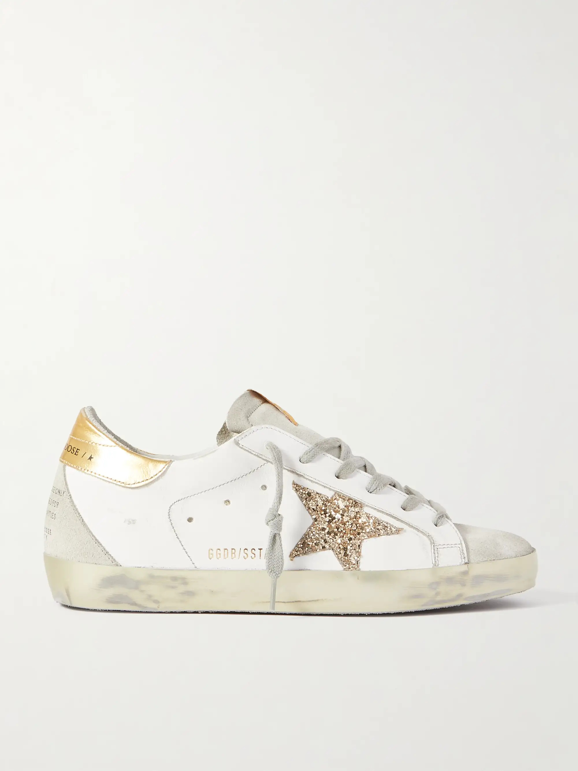 Superstar distressed glittered leather sneakers | NET-A-PORTER (US)