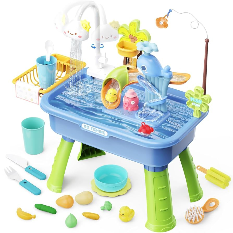 Water Table for Toddlers 1-3, Water Table for Kids Ages 4-8 with Pump, Play Sink with Running Wat... | Amazon (US)
