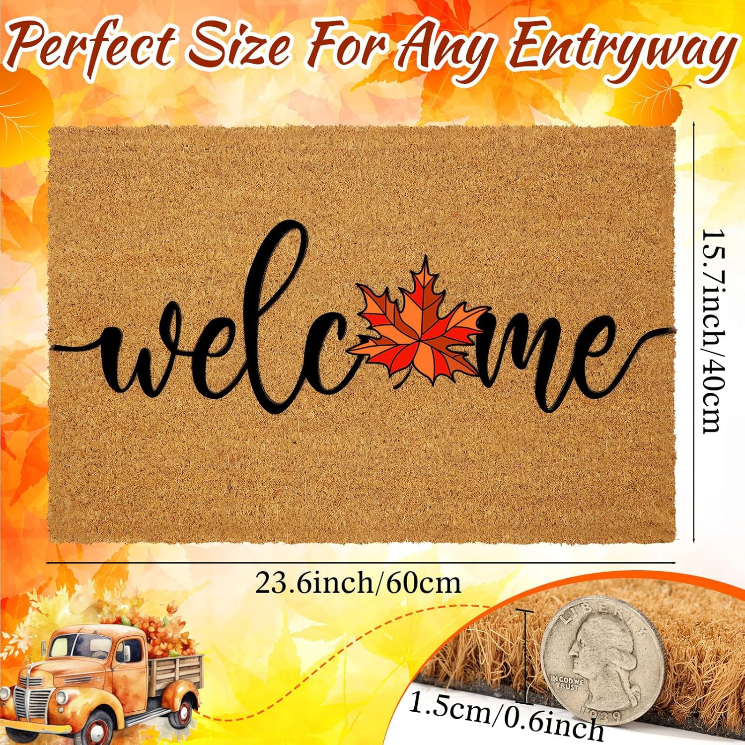 Ceenna Fall Coir Doormat Maple Leaves Welcome Doormat 24 x 16 Inch Fall Welcome Mat Autumn Front ... | Amazon (US)