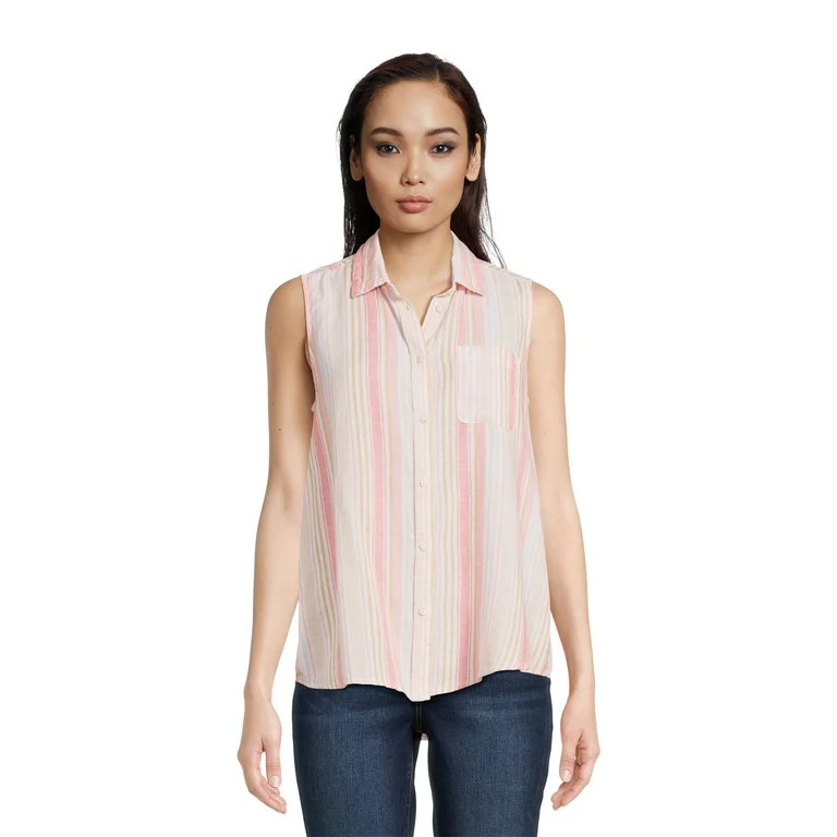 Time and Tru Women's Sleeveless Button Down Top, Sizes XS-XXXL | Walmart (US)