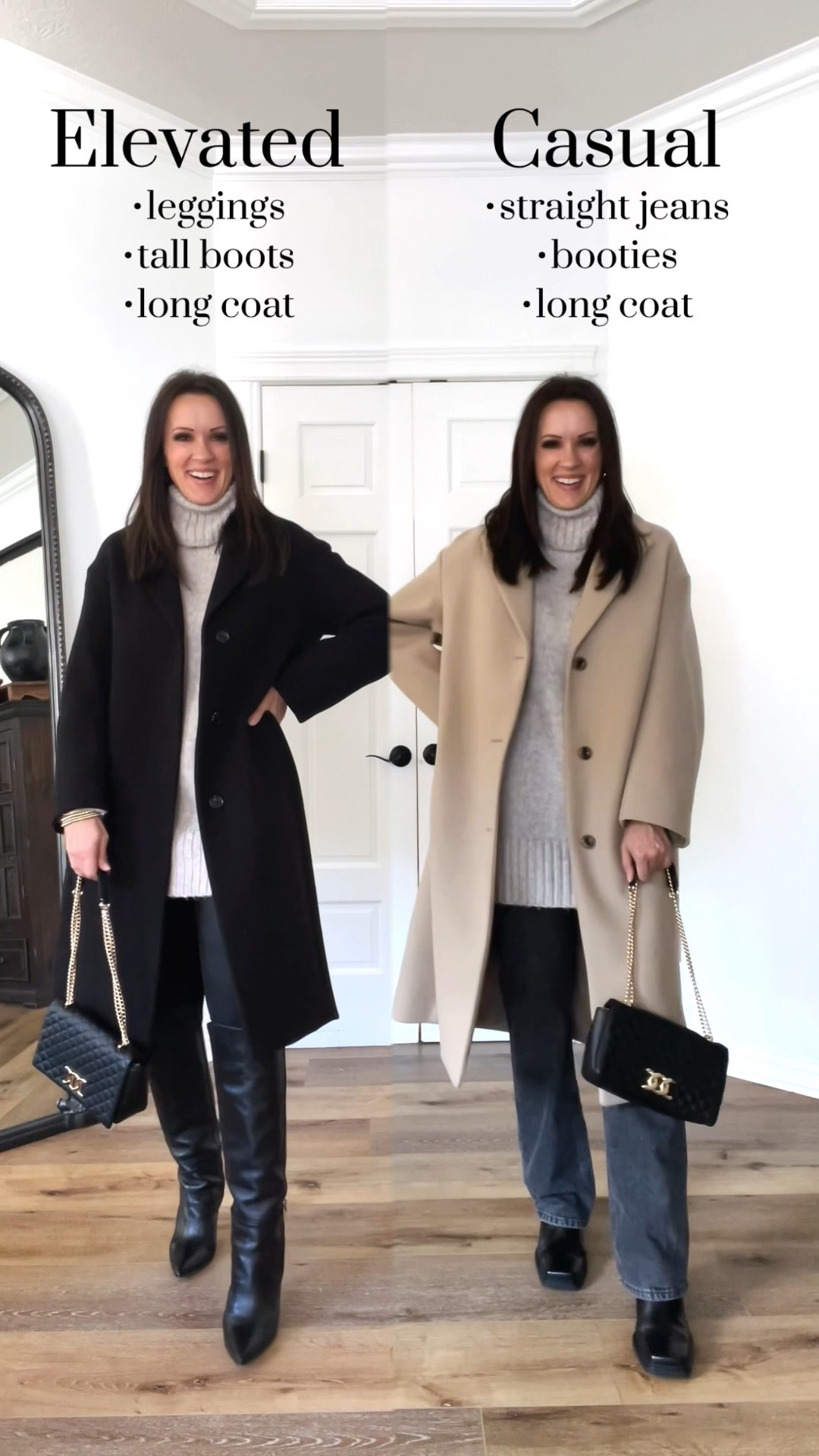 Styling a sweater dress that’s just a bit too short. 

Sweater dress-small
Overcoats-oversized, wearing small
Leggings-Spanx, size up (medium)
Jeans-H&M straight jeans, I size up in all H&M pants
Boots-both run tts

Casual look | elevated casual | faux leather leggings | black straight jeans | knee high boots | square toe boots | booties | 

#LTKunder100 #LTKstyletip #LTKunder50