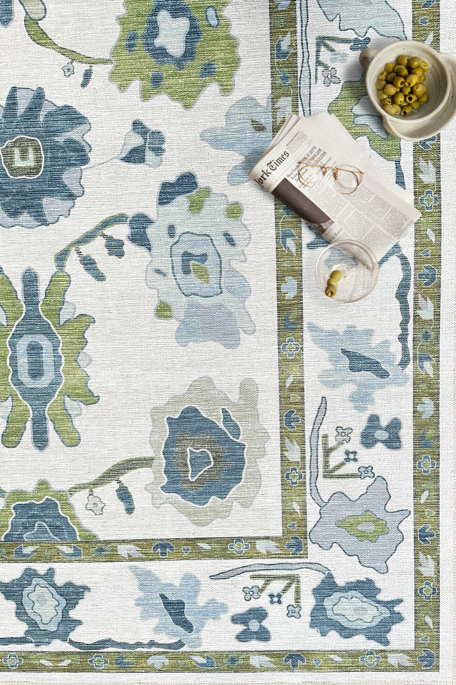 Lulus Green Oushak Rug Vintage Turkish Eclectic Floral Pastel - Etsy | Etsy (US)