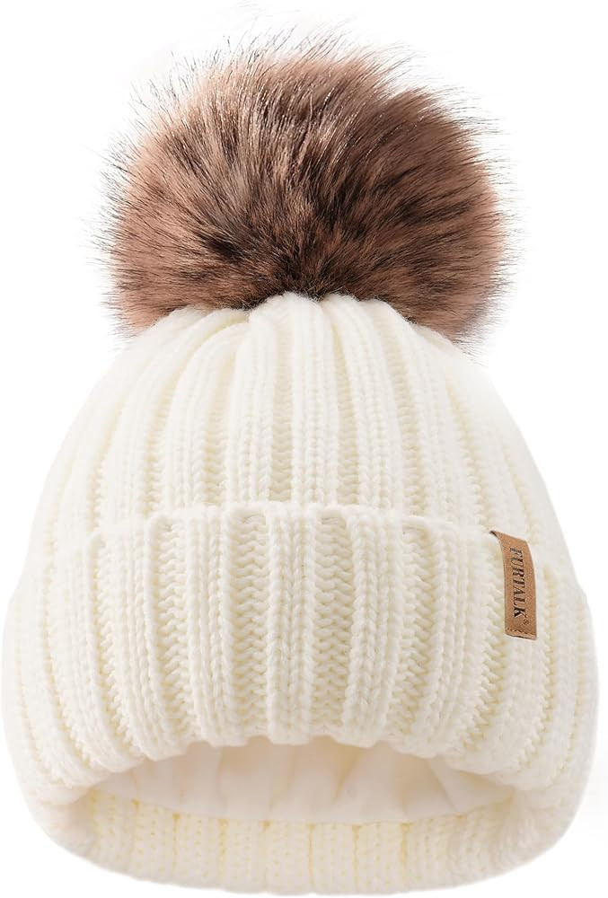 FURTALK Kids Winter Hat Toddler Knitted Beanie with Faux Fur Pom Poms for Baby Girls Boys | Amazon (US)