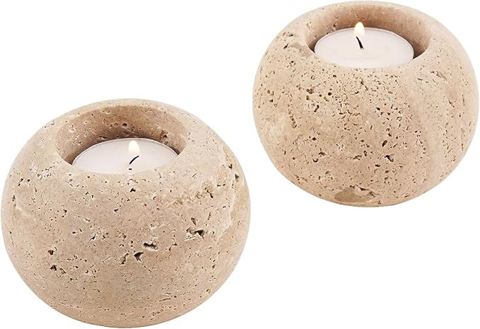 Travertine Tealight Candle Holders 3.5 Inch Stone Votive Candles Holder for Birthday & Wedding Pa... | Amazon (US)