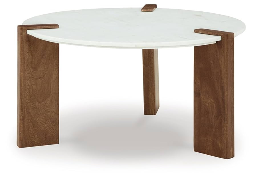 Signature Design by Ashley Isanti Modern Coffee Table with Marble Top, White & Light Brown | Amazon (US)