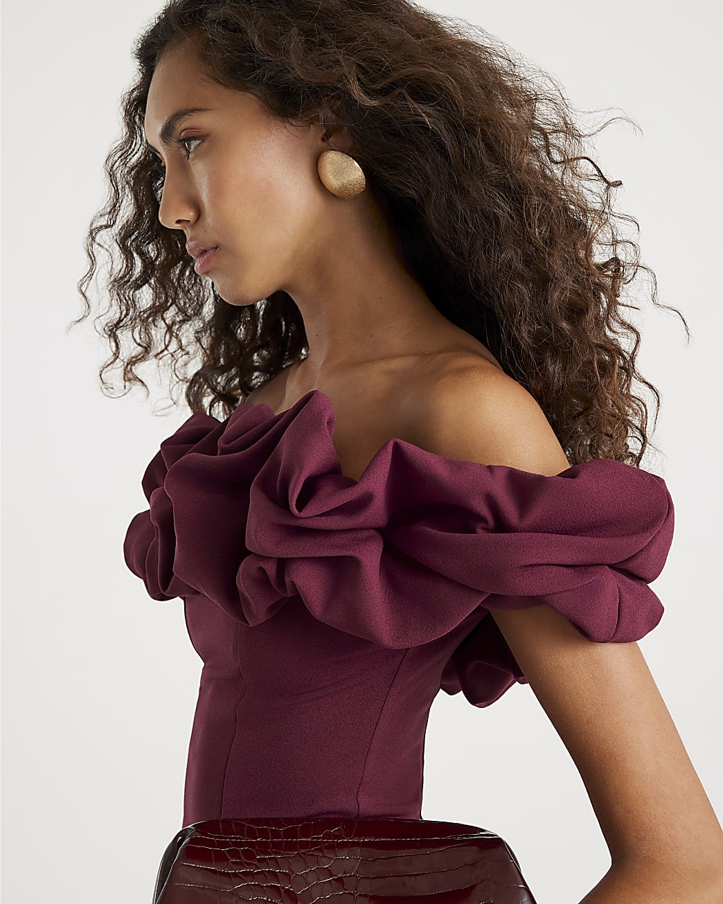 Red Sleeveless Ruffle Bardot Top | River Island UK & IE