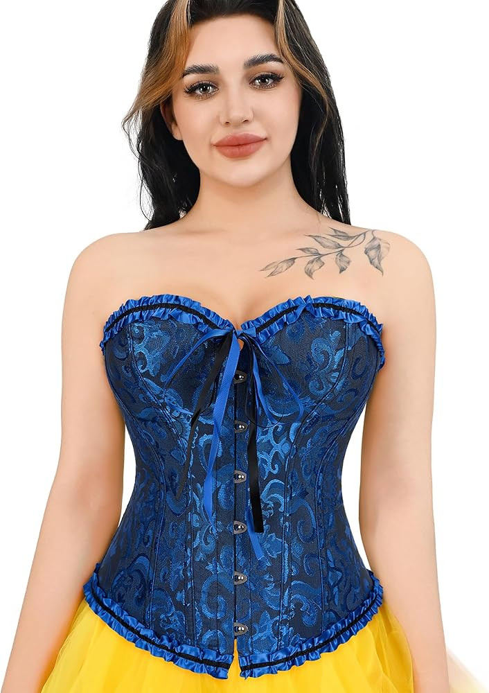 frawirshau Women's Lace Up Boned Overbust Corset Bustier Lingerie Bodyshaper Top | Amazon (US)