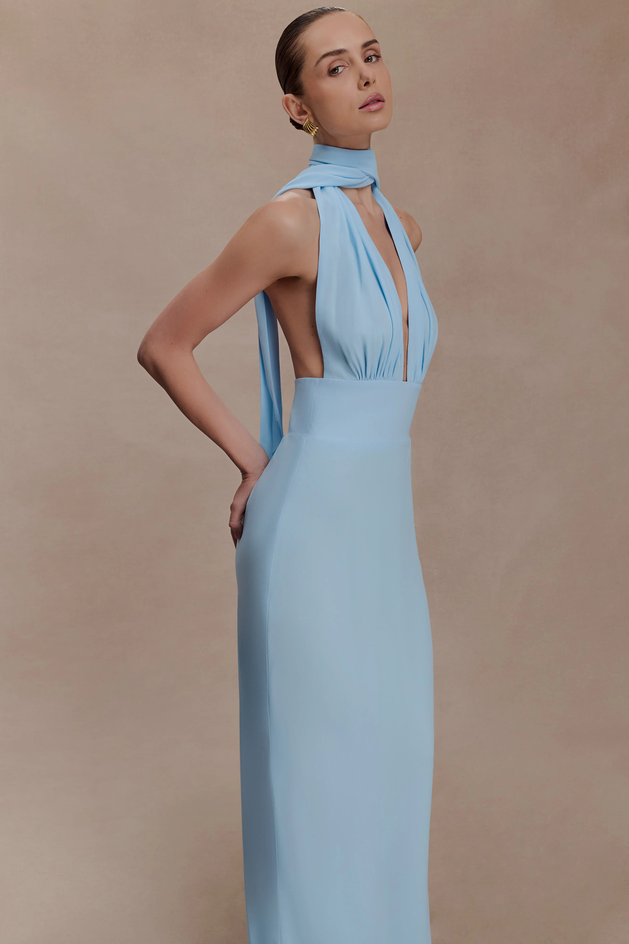 Nadine Halter Chiffon Maxi Dress - Blue | Meshki (APAC)
