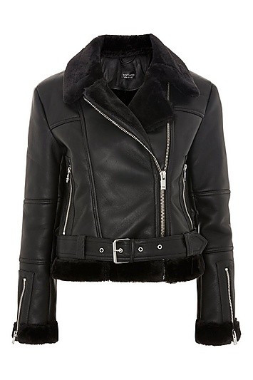 Faux Shearling Cropped Biker Jacket - Black | Topshop US