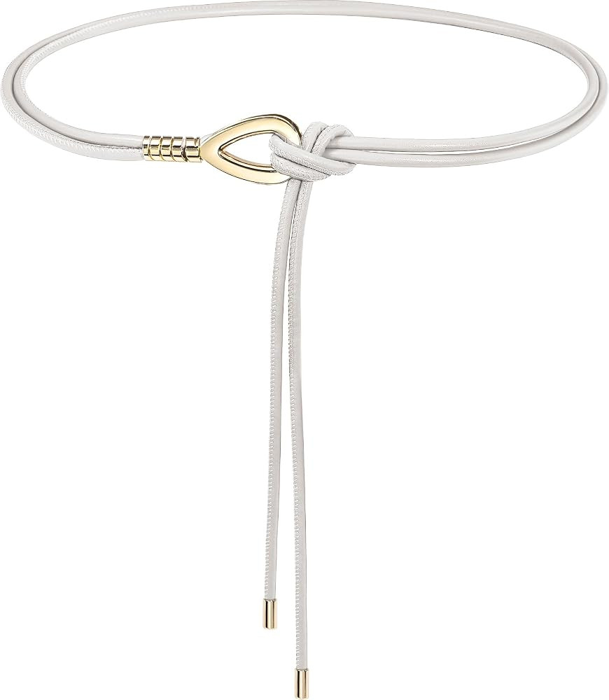 Women Knotted Skinny PU Leather Waist Belt Gold Buckle for Dresses | Amazon (US)