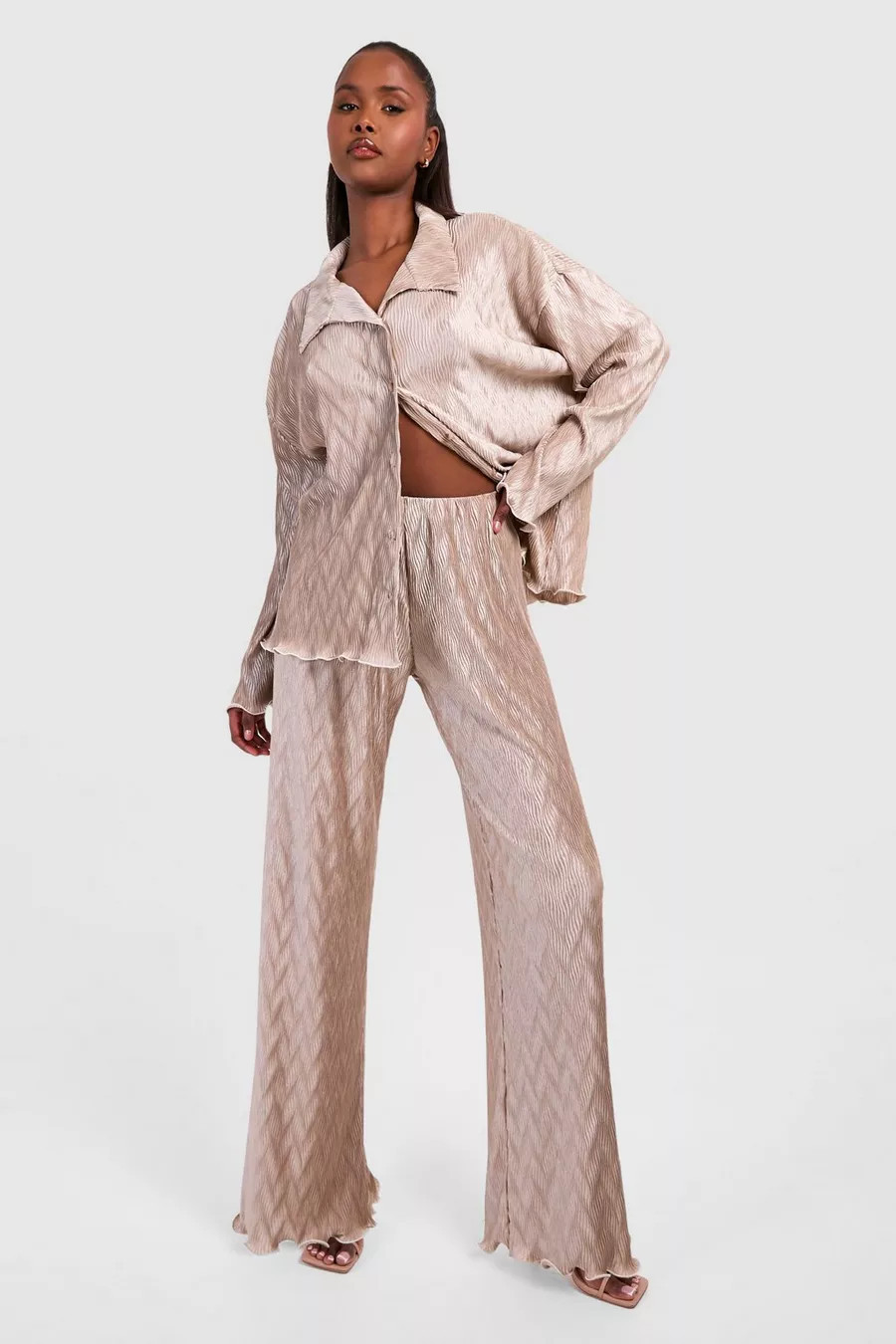 Plisse Golvende Wide Leg Broek | Boohoo.com (NL)