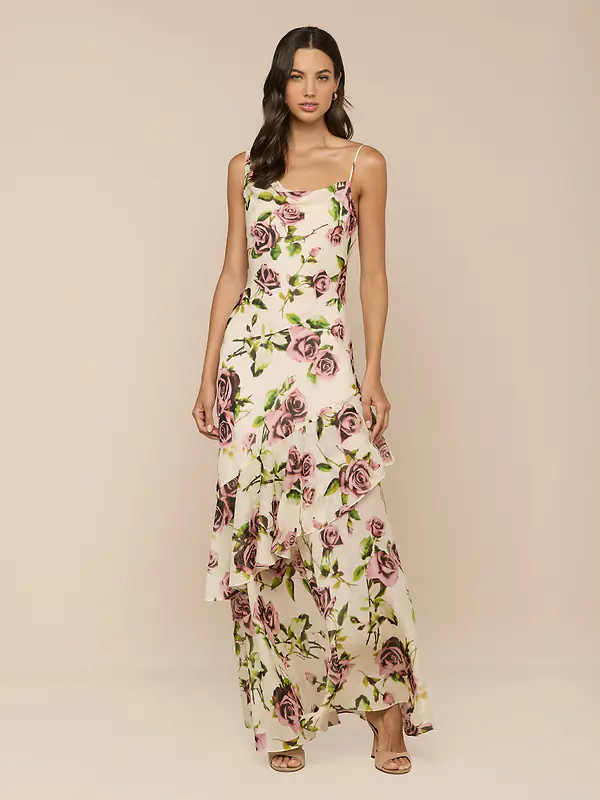 Viola Silk Cowl-Neck Gown in Ecru/Mauve Romantic Rose | L'AGENCE | L'Agence
