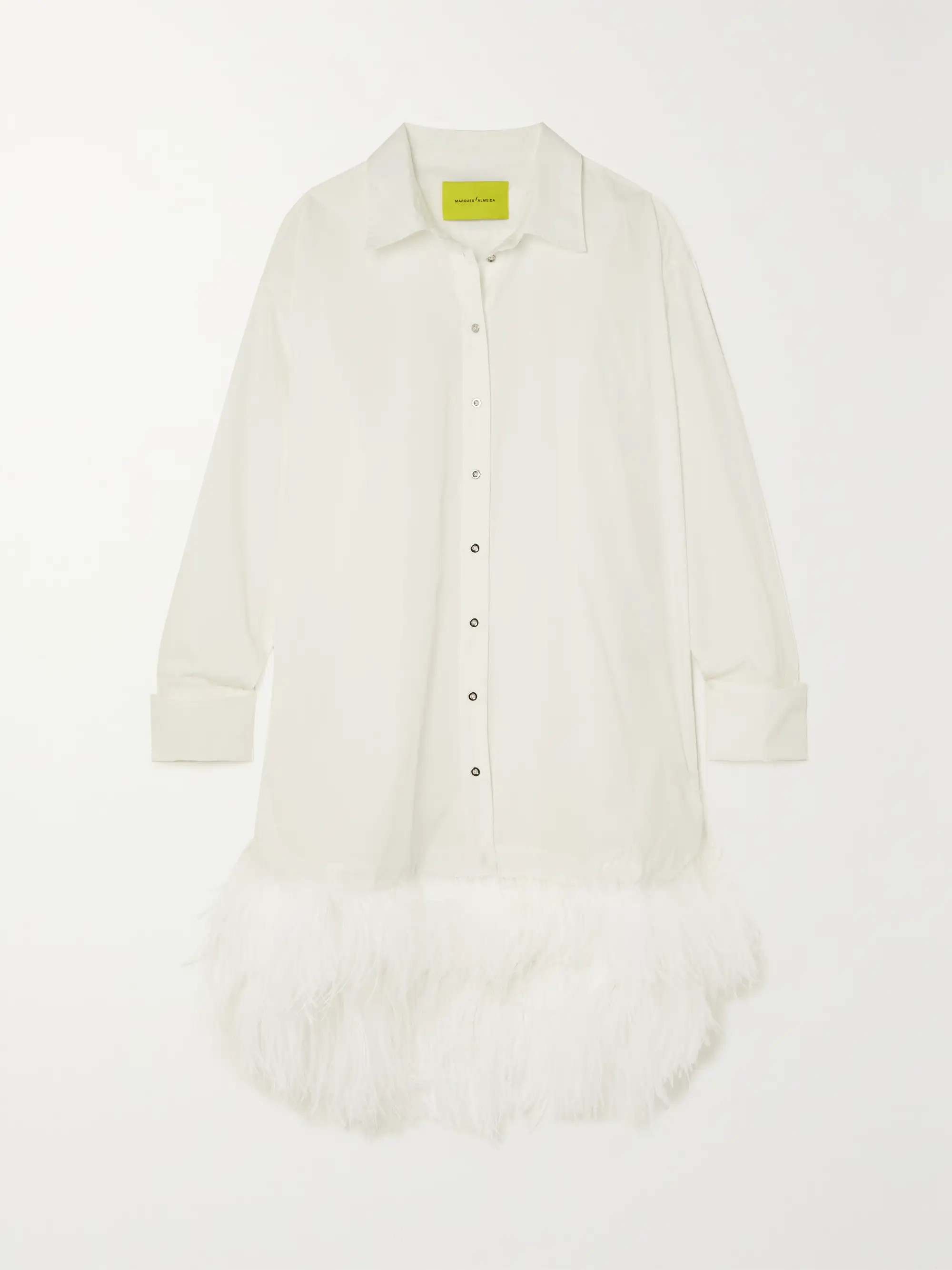 MARQUES' ALMEIDA Feather-trimmed organic cotton mini shirt dress | NET-A-PORTER | NET-A-PORTER (US)